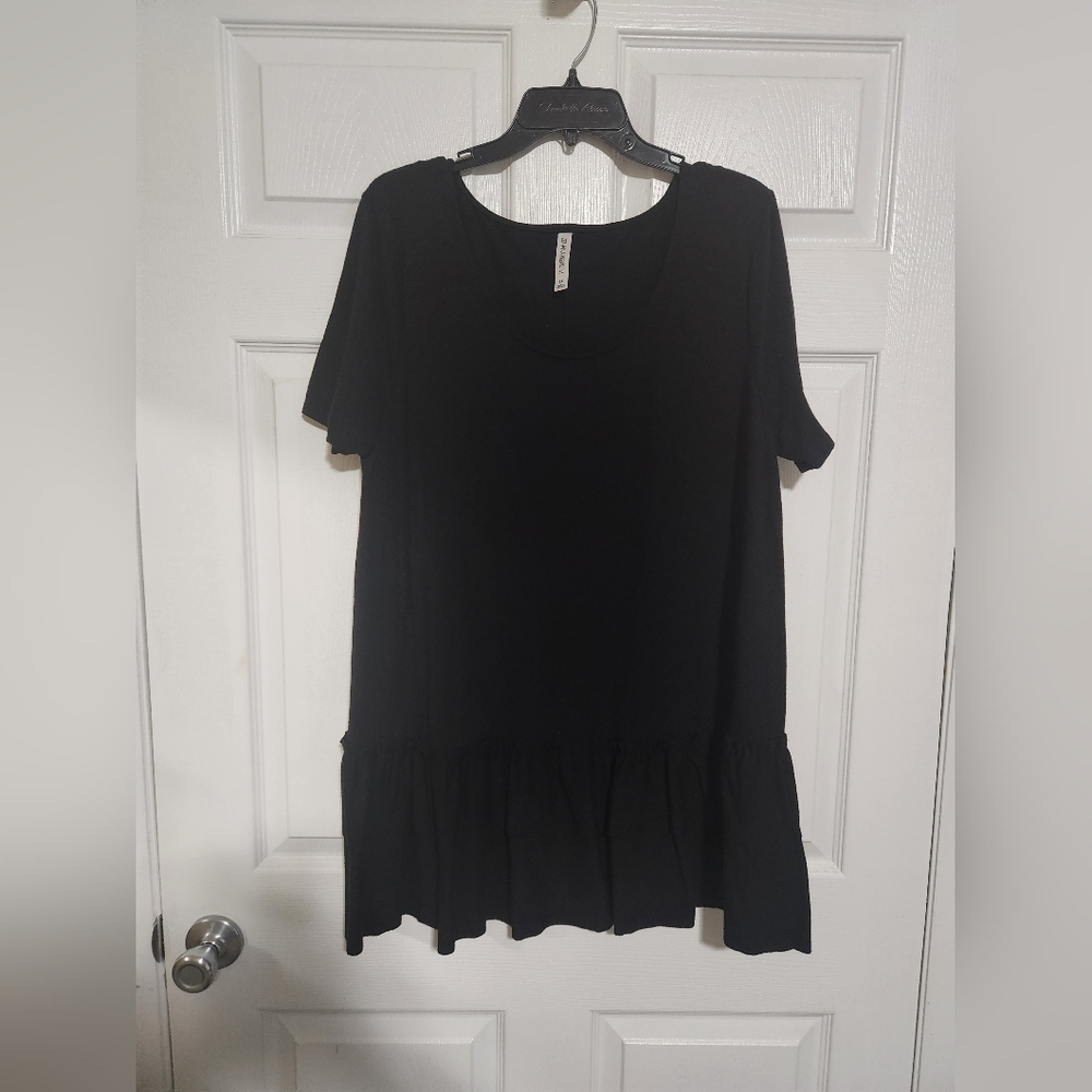 Zenana Premium Black Ruffled Bottom Blouse 3X